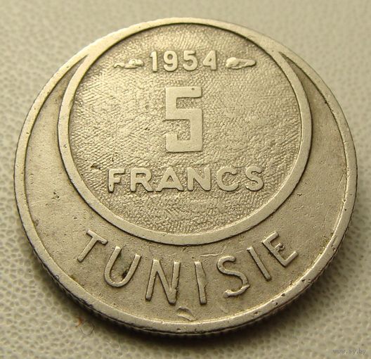 Тунис. "Французский". 5 франков 1954 год  КМ#277   Тираж: 18.000.000 шт