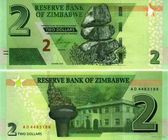 Зимбабве 2 доллара 2019 год UNC