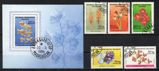 Флора Орхидеи Мадагаскар 1984 год серия из 5 марок и 1 блока