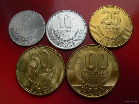 Коста-Рика набор 5 монет 2007-08 - 5, 10, 25, 50, 100 колон