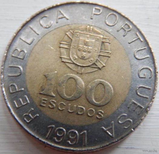 Португалия 100 эскудо, биметал  1991 год