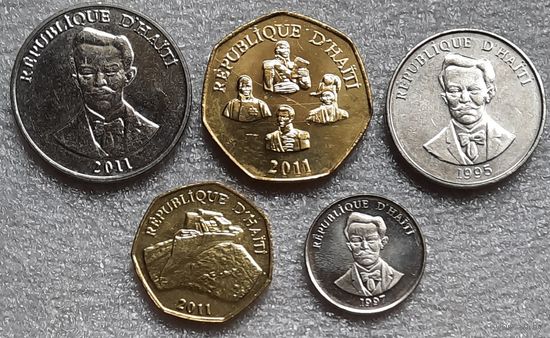 Гаити 5, 20, 50 сантимов, 1, 5 гурдов 1995-2011 гг. Комплект