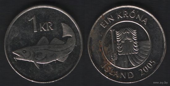 Исландия km27a 1 крона 2005 год (albI-r торг