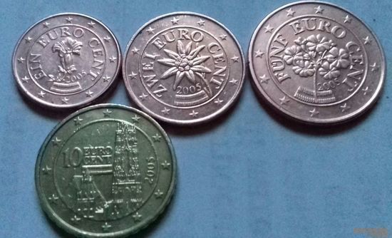 Набор евро монет Австрия 2005 г. (1, 2, 5, 10 евроцентов)