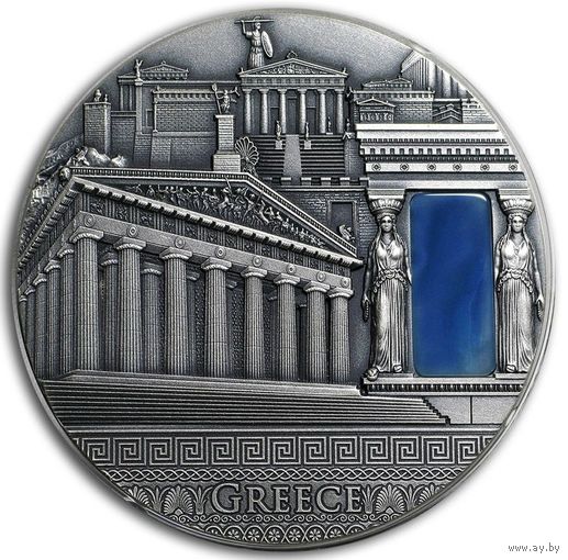 Ниуэ 2 доллара 2018г. Имперское искусство: "Греция". Монета в капсуле; деревянном подарочном футляре; номерной сертификат; коробка. СЕРЕБРО 62,20гр.(2 oz).