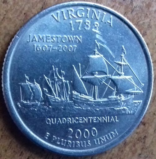США 25 центов (квотер) 2000 г. D.  Вирджиния