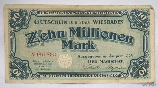 Германия 10 миллионов (10000000) марок 1923 г. Висбаден