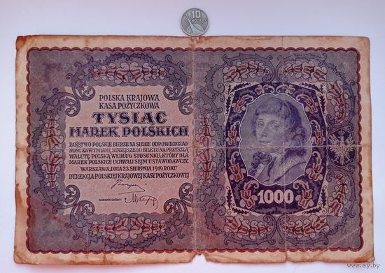Werty71 Польша 1000 огромных марок польских 1919 Костюшко не злотых банкнота 1 1