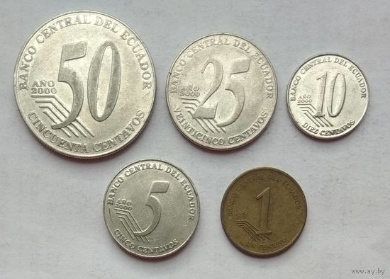 Эквадор 50, 25, 10, 5, 1 сентаво 2000 г. Комплект