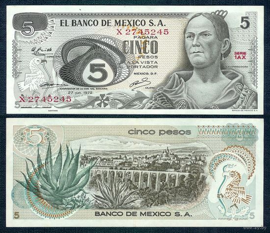Мексика 5 песо 1972 год.