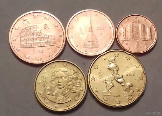 Набор евро монет Италия 2012 г. (1, 2, 5, 10, 20 евроцентов)