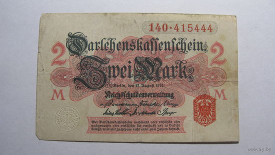 Германия 2 марки 1914 г. Ro52а ( выпуск 1914 г.)