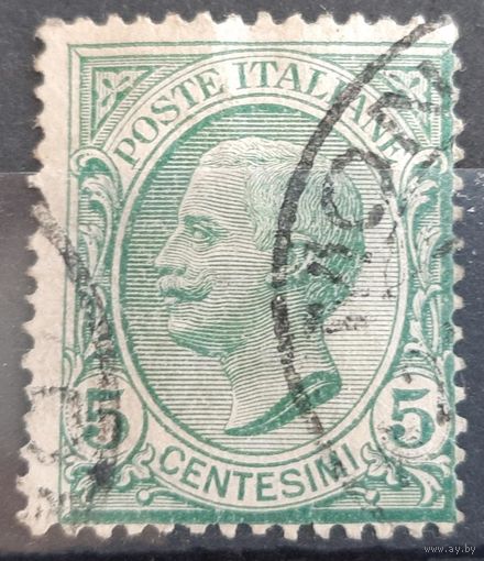 1/2a: Италия - 1906 - стандартная марка - Король - Виктор Эммануил III, 5 чентезимо, водяной знак "корона", [Mi. 78], наклейка, гашеная, гашение "MON..."