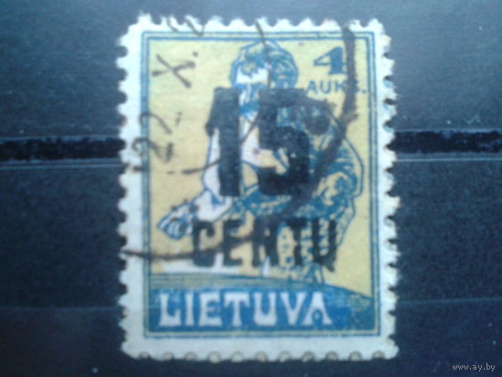 Литва, 1922, Стандарт, надпечатка 15с на 4А