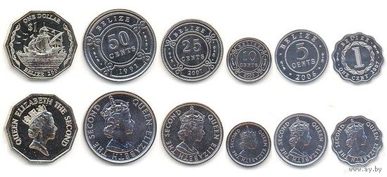 Белиз набор 6 монет 2000-2012 UNC