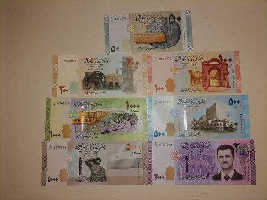 Лот 2 Набор банкнот Сирии 2009-2019 - UNC - 50,100,200,500,1000,2000,5000 фунтов