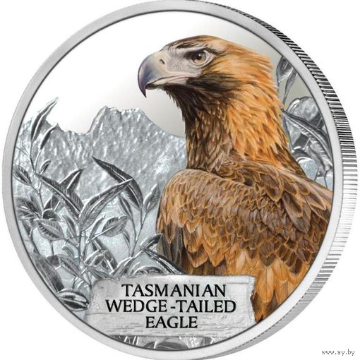 RARE Тувалу 1 доллар 2012г. "Вымирающие и вымершие: Тасманийский орёл". Монета в капсуле; подарочном футляре; сертификат; коробка. СЕРЕБРО 31,135гр.(1 oz).
