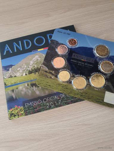 Андорра 2017 год. 1, 2, 5, 10, 20, 50 евроцентов, 1, 2 евро. Официальный набор монет в буклете.