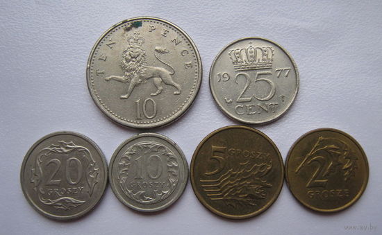 6 монет Европы / Нидерланды,Великобритания ,Польша /.