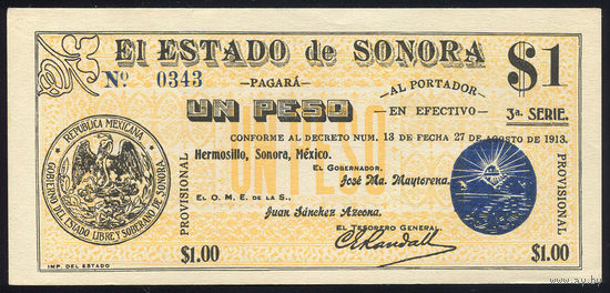MEXICO/Мексика_1 Peso_L.1913_Pick#S1066.c_UNC