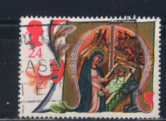Великобритания 1991 ЕII Рождество Книга освещения Заглавная буква М Богородица с младенцем #1368