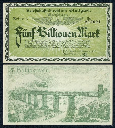 Германия, 5 billionen/триллионов марок 1923 год. UNC-