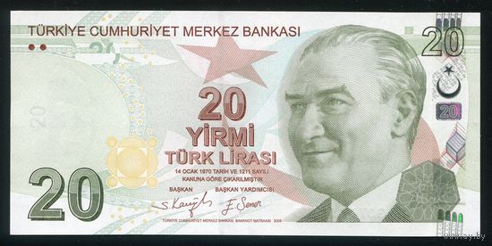 Турция 20 лир образца 2009 (2022) г. P224. Серия G. UNC