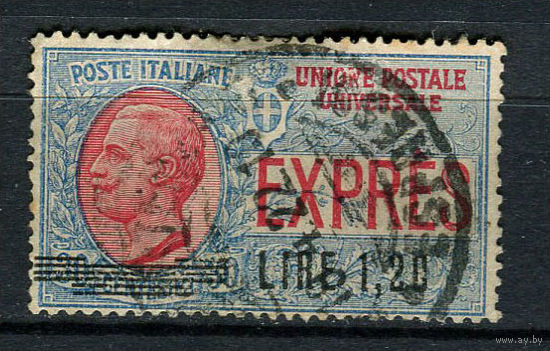 Королевство Италия - 1921 - Марка экспресс-почты - Надпечатка нового номинала 1,2L на 30C - [Mi. 136i] - полная серия - 1 марка. Гашеная.  (Лот 30AC)