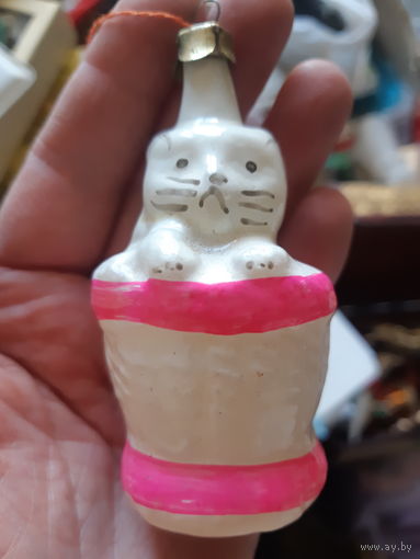 Елочная игрушка Кот в корзине. (С/ш)