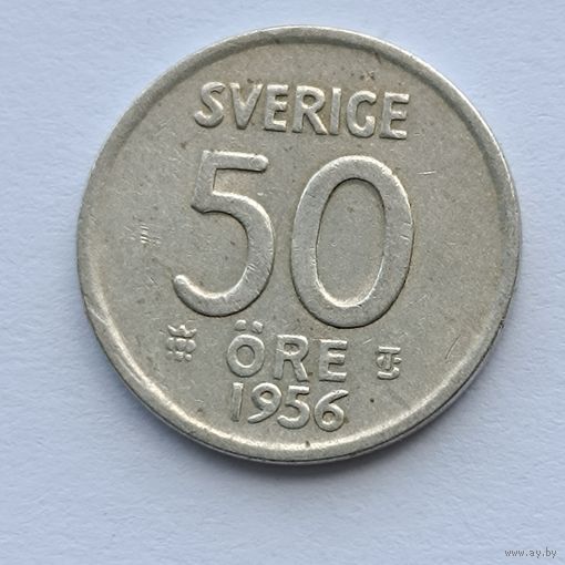 50 эре 1956 года Швеция. Серебро 400. Монета не чищена. 15
