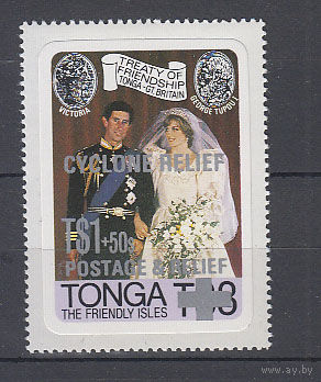 Королевская свадьба. Тонга. 1982. 1 марка с надпечаткой (полная серия). Michel N 811 (7,5 е)