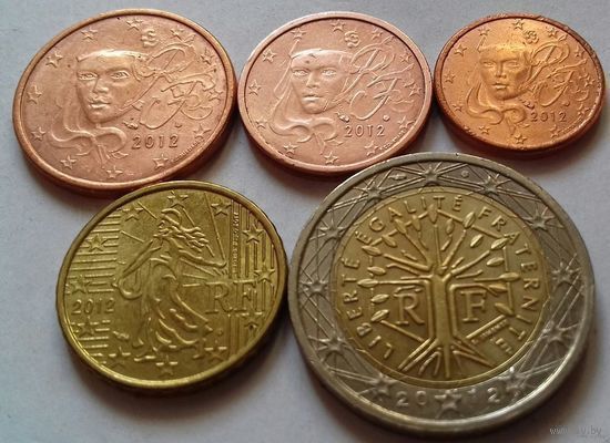 Набор евро монет Франция 2012 г. (1, 2, 5, 10 евроцентов, 2 евро)
