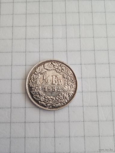 Швейцария. 1/2 франка 1952 г. Серебро AU/UNC
