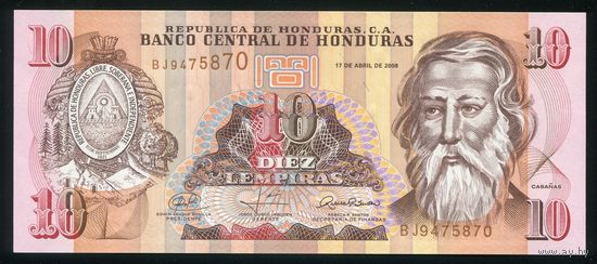 Гондурас 10 лемпира 2008 г. P82e. Серия BJ. UNC