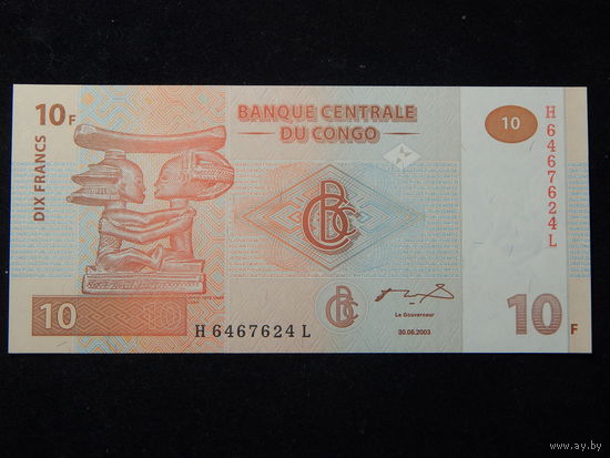 Конго 10 франков 2003г UNC