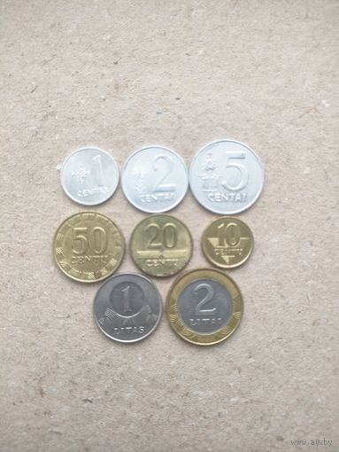 Литва 1,2,5,10,20,50 центов,1,2 лита 1991-2008 г. Сохран!!!