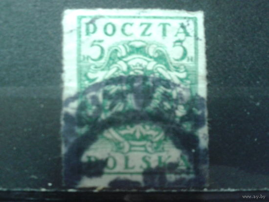 Польша 1919 Стандарт, герб 5 геллеров без перф.