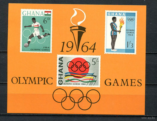 Гана - 1964 - Летние Олимпийские игры - (на лицевой стороне есть следы царапин ) - [Mi. bl. 12] - 1 блок. MNH.  (Лот 147BO)