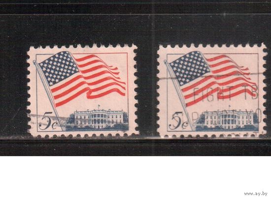 США-1963, (Мих.838 х+у) , гаш. , Стандарт, Флаг (полная серия), разл. бумага(3)