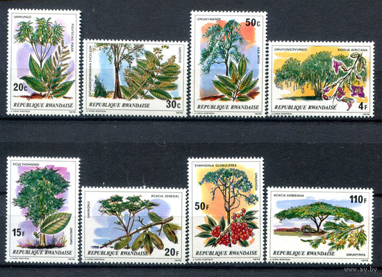 Руанда - 1979г. - Деревья - полная серия, MNH, 1 марка с дефектом клея [Mi 984-991] - 8 марок