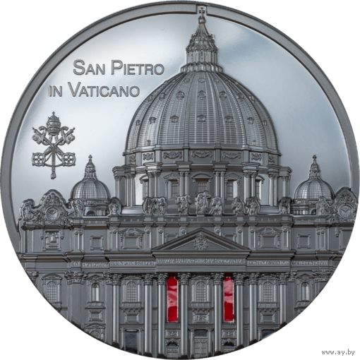 Палау 25 долларов 2022г. Тиффани "Tiffany Art: Ватикан - Собор Святого Петра". Black Proof. Монета в капсуле; подарочной рамке; сертификат; коробка. СЕРЕБРО 155,50гр.(5 oz).