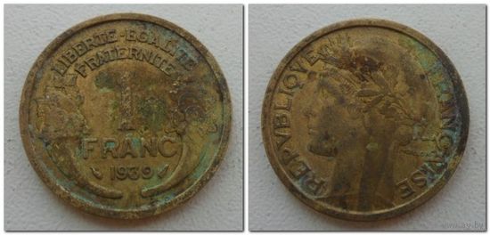 1 франк Франция 1939 год, KM# 885 FRANC, из мешка