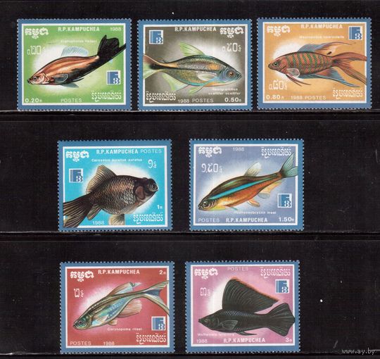 Камбоджа-1988,(Мих.954-960)  **, Фауна, Рыбы