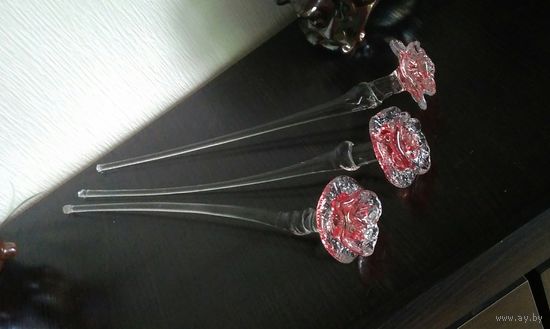 Розы стеклянные СССР Неман 3 шт 45 см эксклюзив
