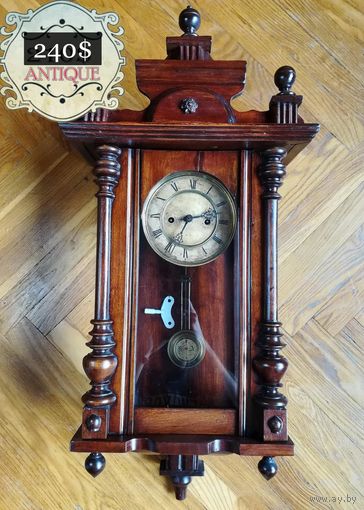 Антикварные Настенные Часы с Боем HAU (Hamburg Amerikanische Uhrenfabrik) Начало ХХ века