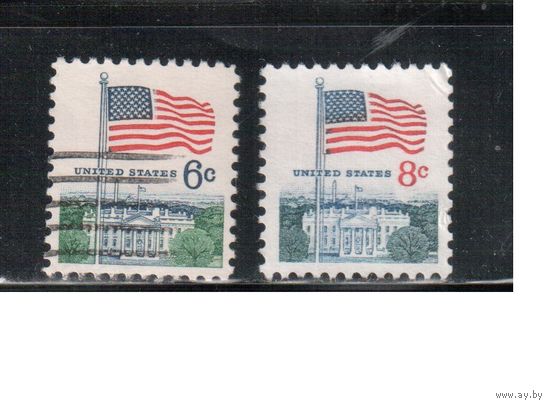 США-1971, (Мих.1033  х+у) , гаш. , Стандарт, Флаг (одиночка), 2 типа бумаги