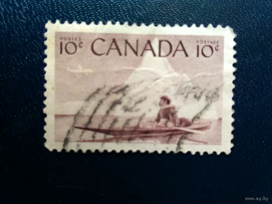 Марка Канады. Эскимос в каяке, самолет, айсберг.  1955 год