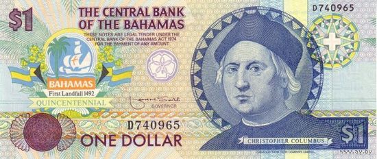 Багамы 1 доллар образца 1992 года UNC p50
