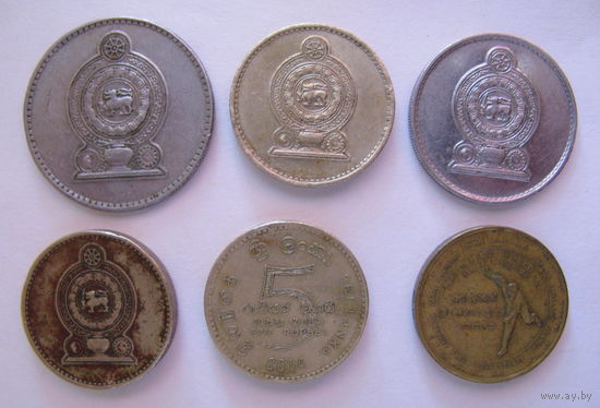 Монеты Шри-Ланка 1, 2 и 5 рупий. 1986, 2000, 2002, 2004 и 2007 года. Цена за все