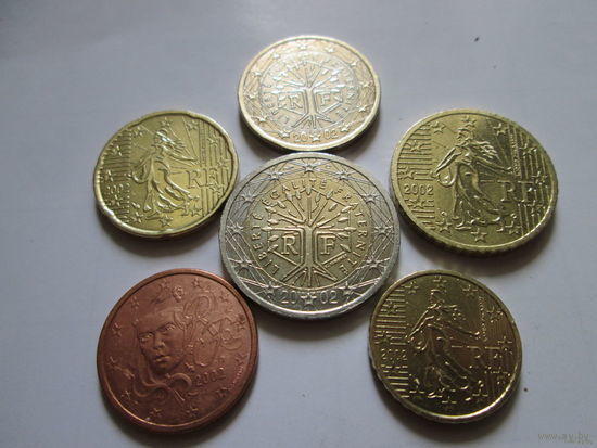 Набор евро монет Франция 2002 г. (5, 10, 20, 50 евроцентов, 1, 2 евро)